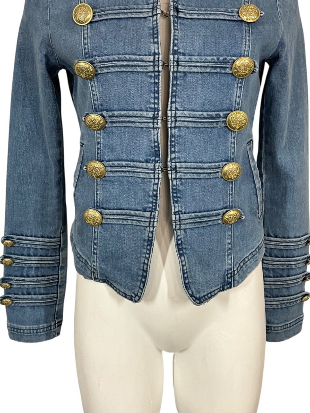 Free People Fitted Military Denim Jacket S Blue Cropped - Picture 13 of 16